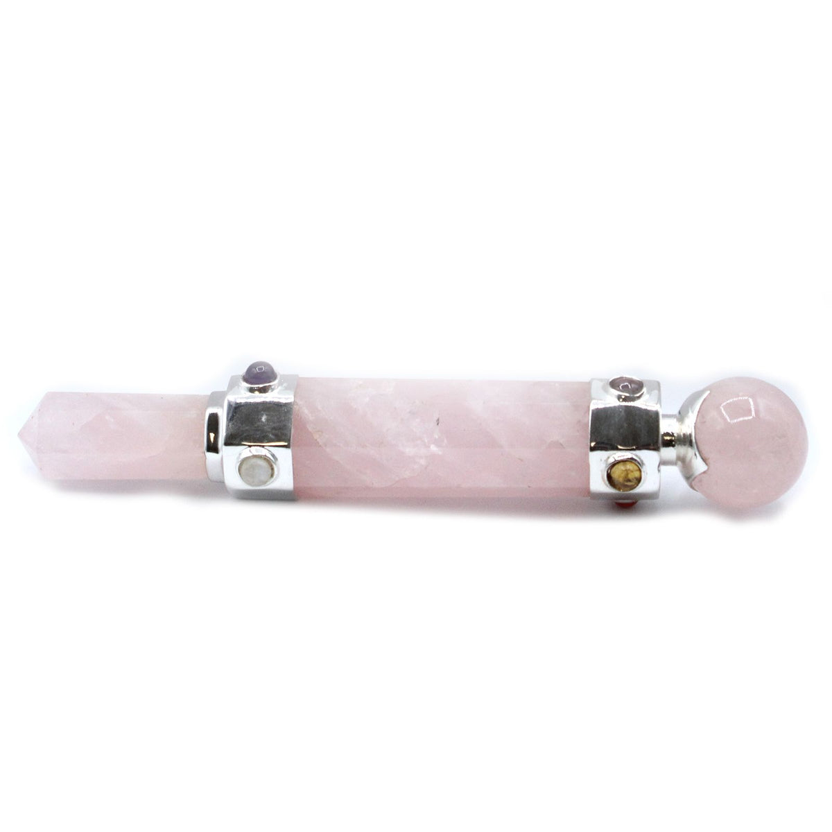 Baguette hexagonale en quartz rose de 12 cm