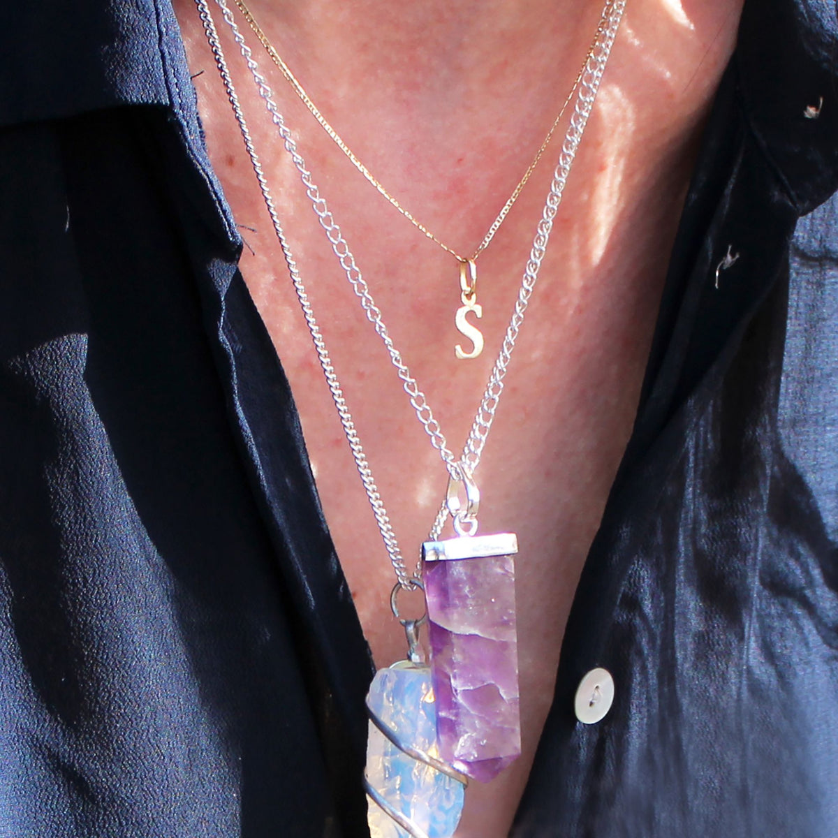 Pendentif plat en améthyste en forme de crayon