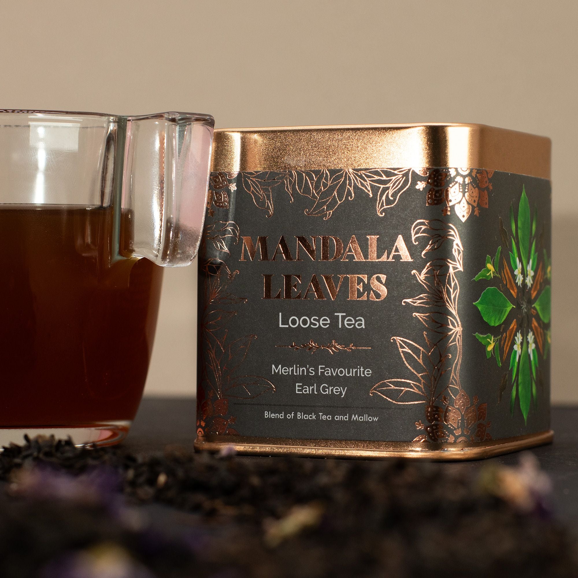 Earl Grey Préféré de Merlin 50g – Thé Noir Bergamote & Fleurs de Mauve | Boîte Métallique