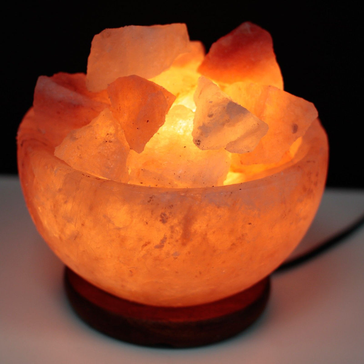 * Lampe en sel de l’Himalaya en forme de bol avec morceaux de sel, 15 × 9 cm