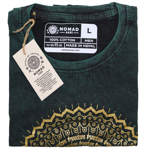 * T-Shirt en Coton Délavé Nomad Sari – Mandala – Vert – L