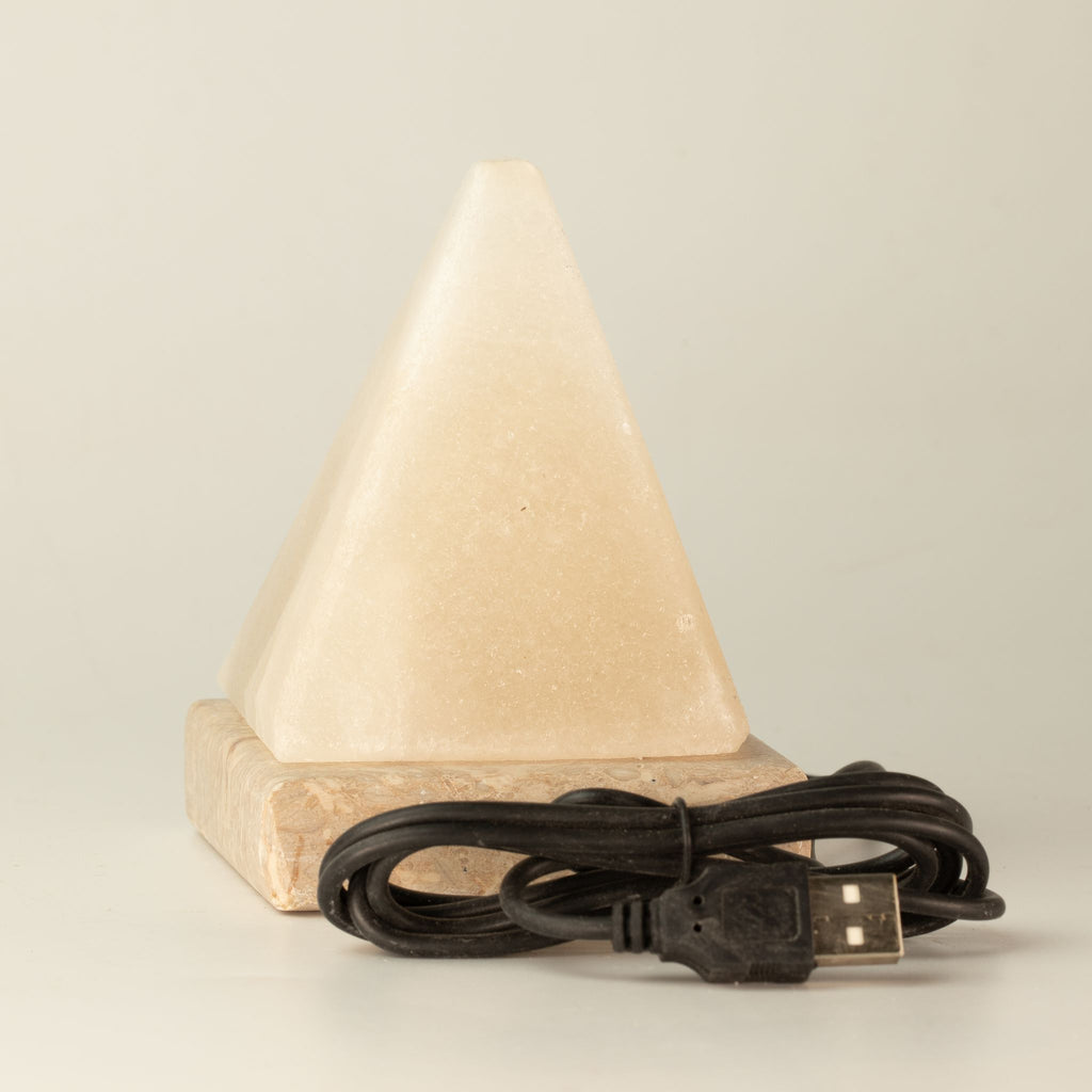 * Lampe en sel blanc de l’Himalaya USB en forme de pyramide, 9 cm, lumière multicolore