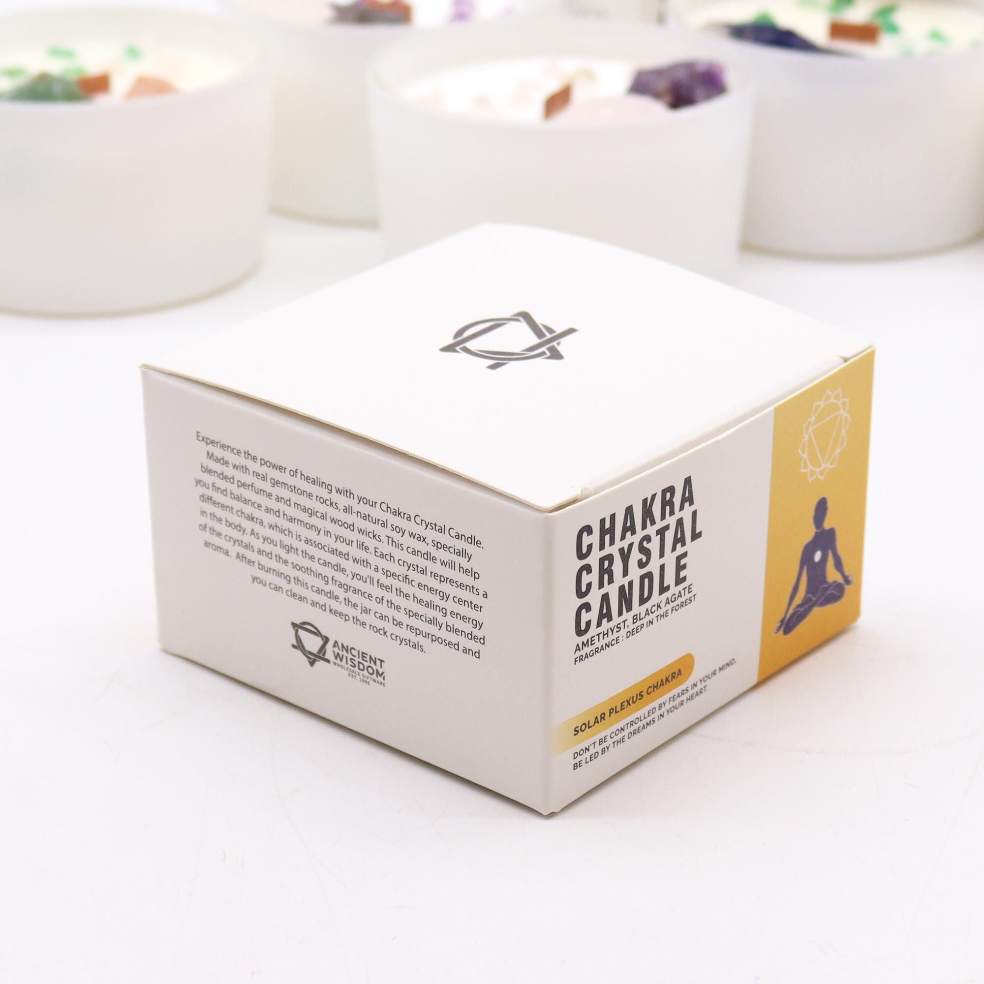 Bougie Cristal Chakra du Plexus Solaire – Améthyste & Agate Noire