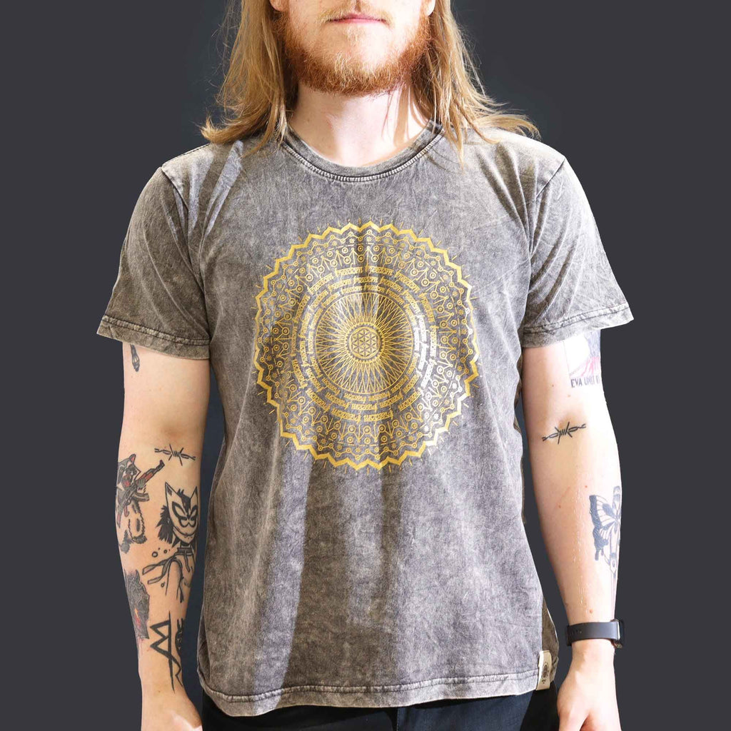 * T-Shirt en Coton Délavé Nomad Sari – Mandala – Gris Foncé – L