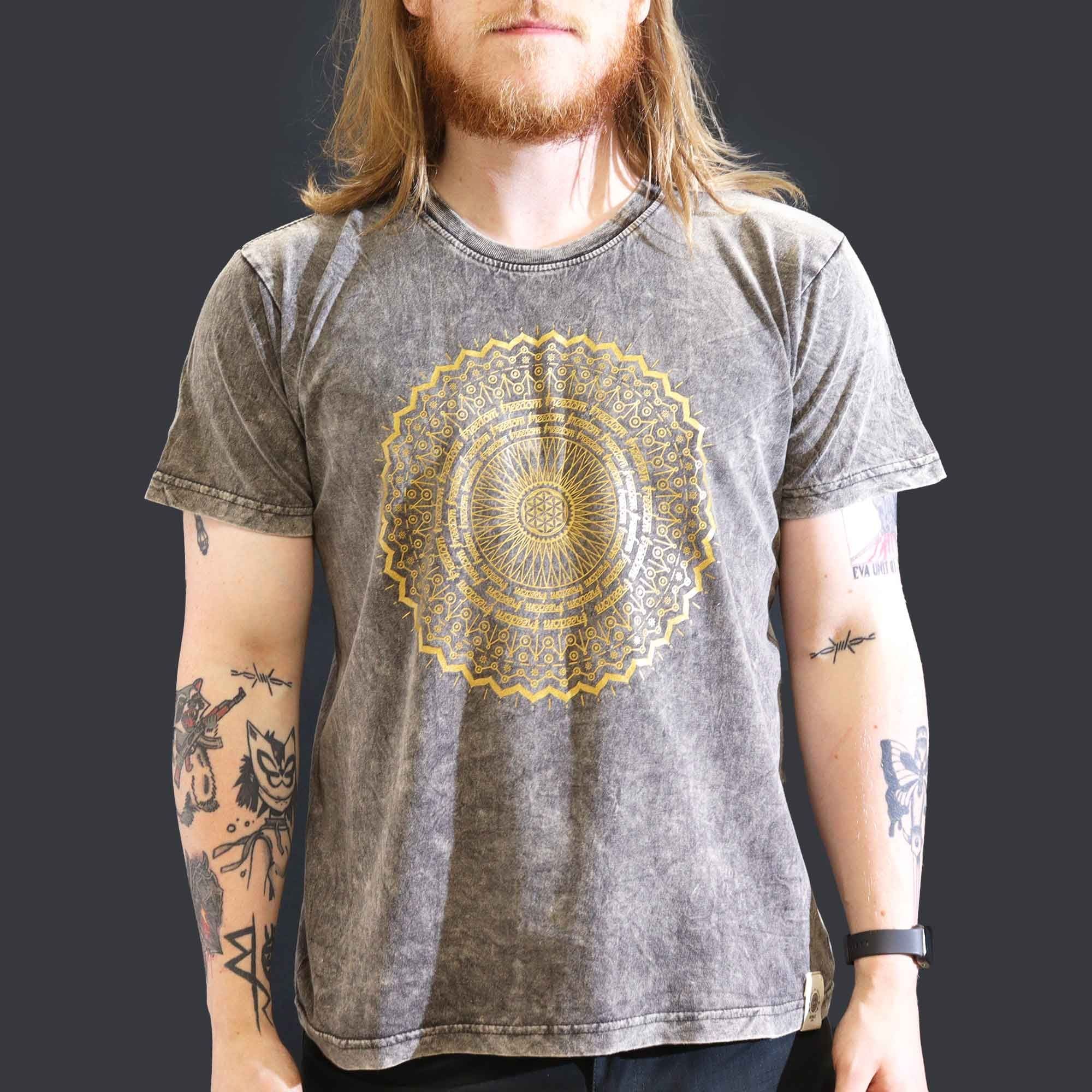 * T-Shirt en Coton Délavé Nomad Sari – Mandala – Gris Foncé – L