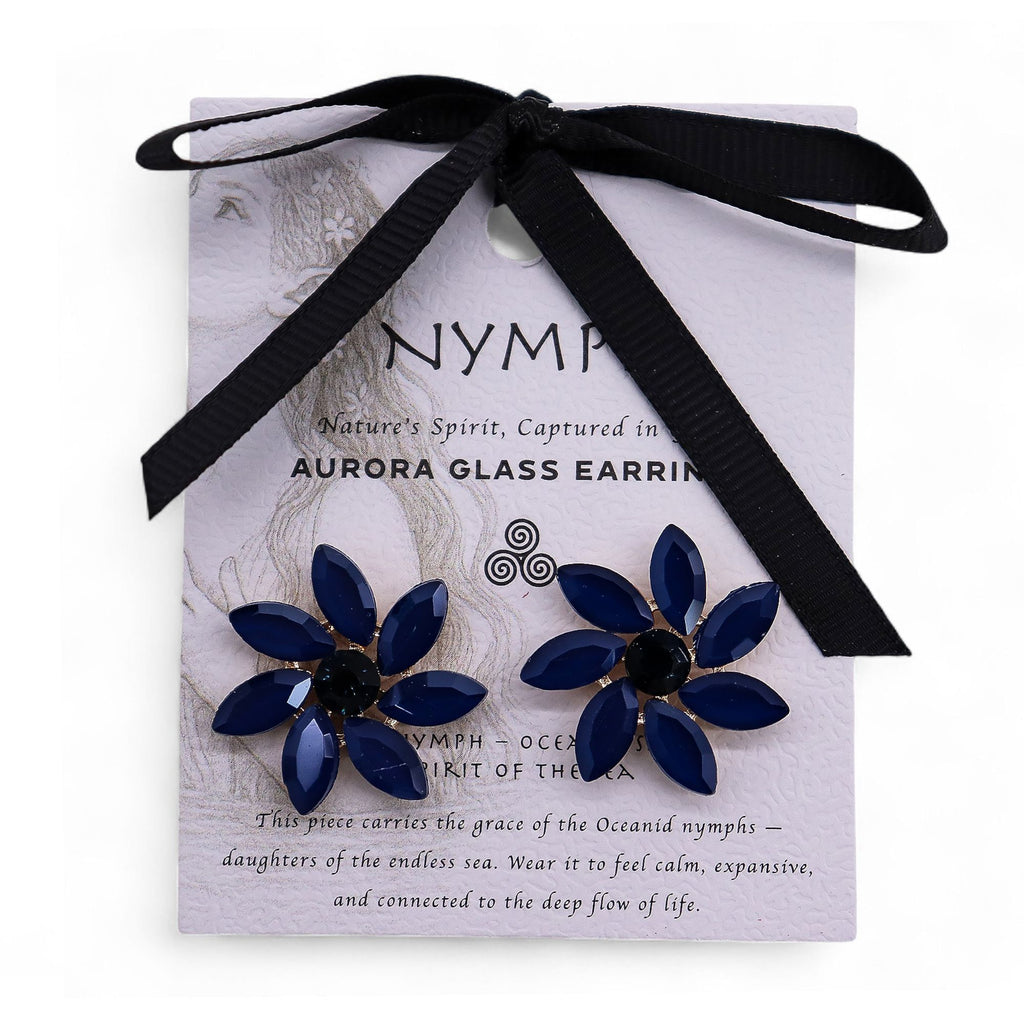 * Boucles d’oreilles fleurs en verre vintage – Bleu royal