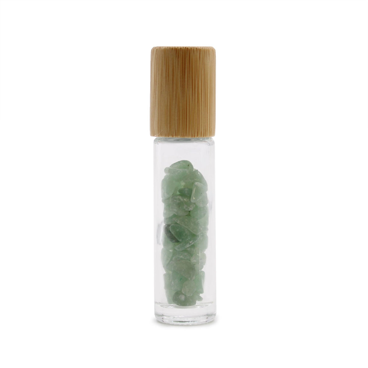 * Flacon roll-on pour huiles essentielles en aventurine – 5 ml, bouchon en bois et bille en aventurine
