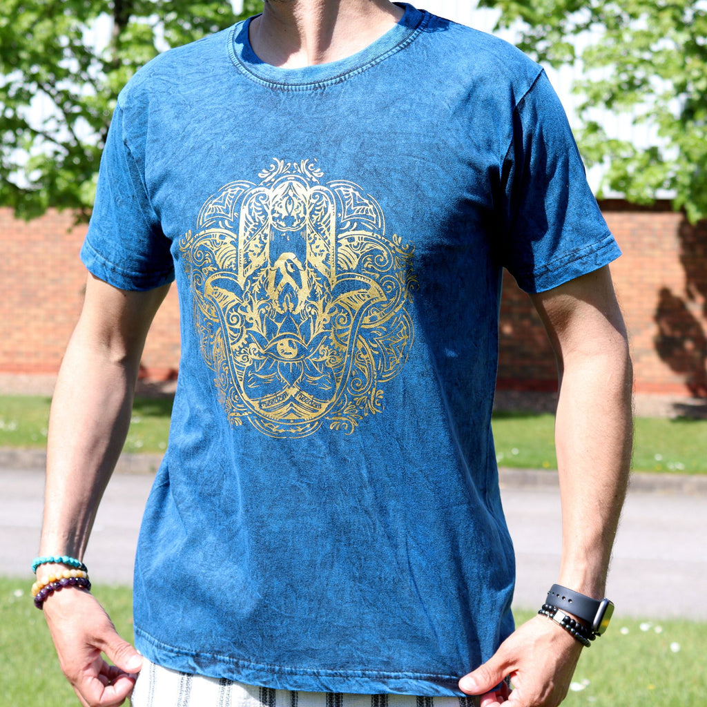 * T-Shirt en Coton Délavé Nomad Sari – Hamsa – Bleu – M