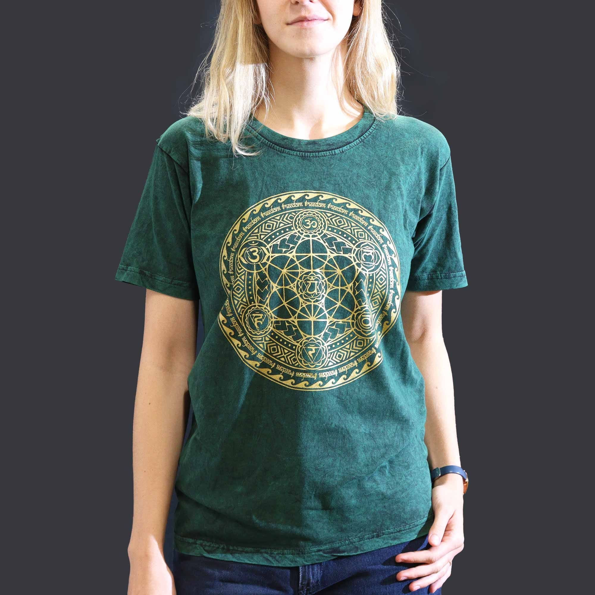 * T-Shirt en Coton Délavé Nomad Sari – Chakra – Vert – S