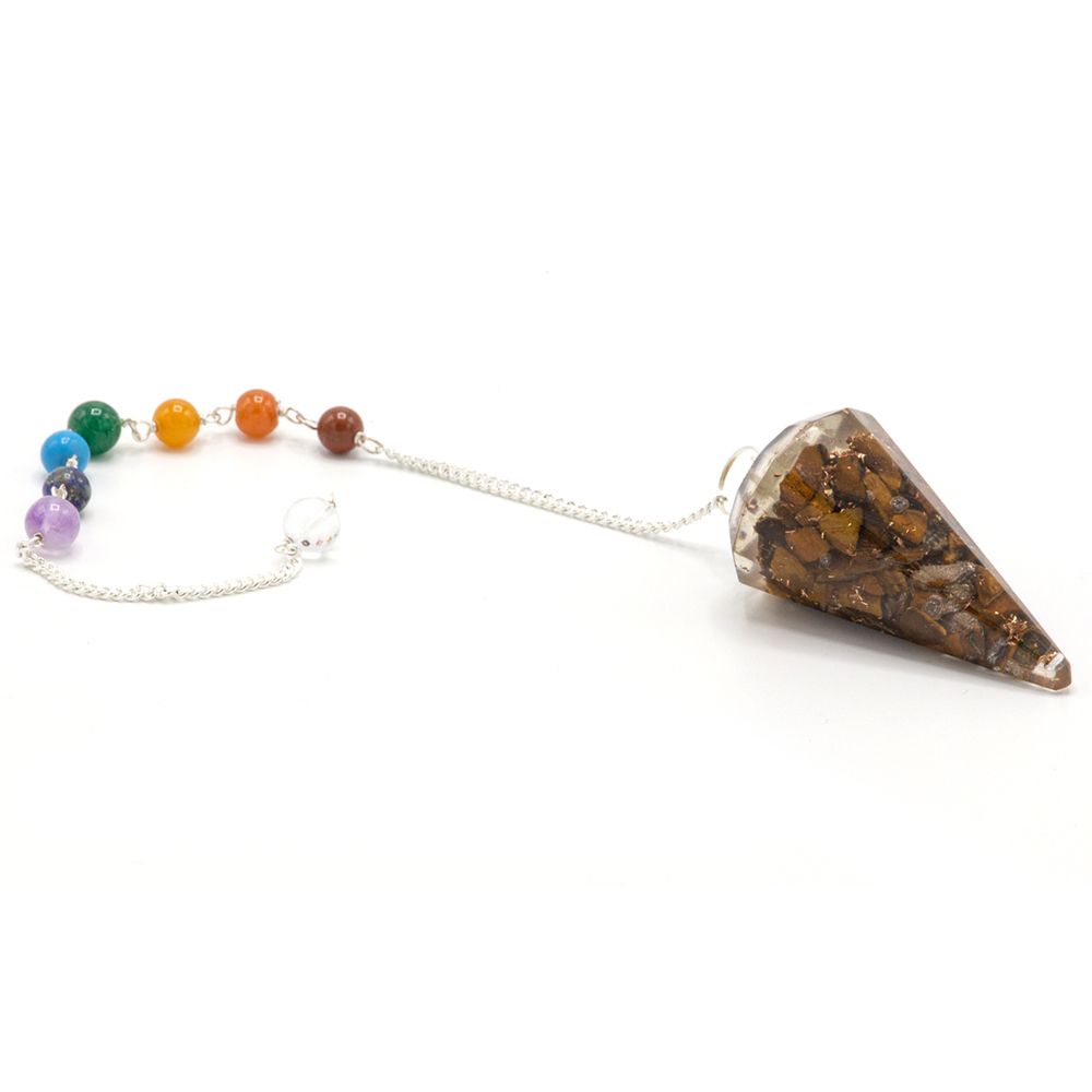 * Pendule chakra en orgonite avec œil de tigre