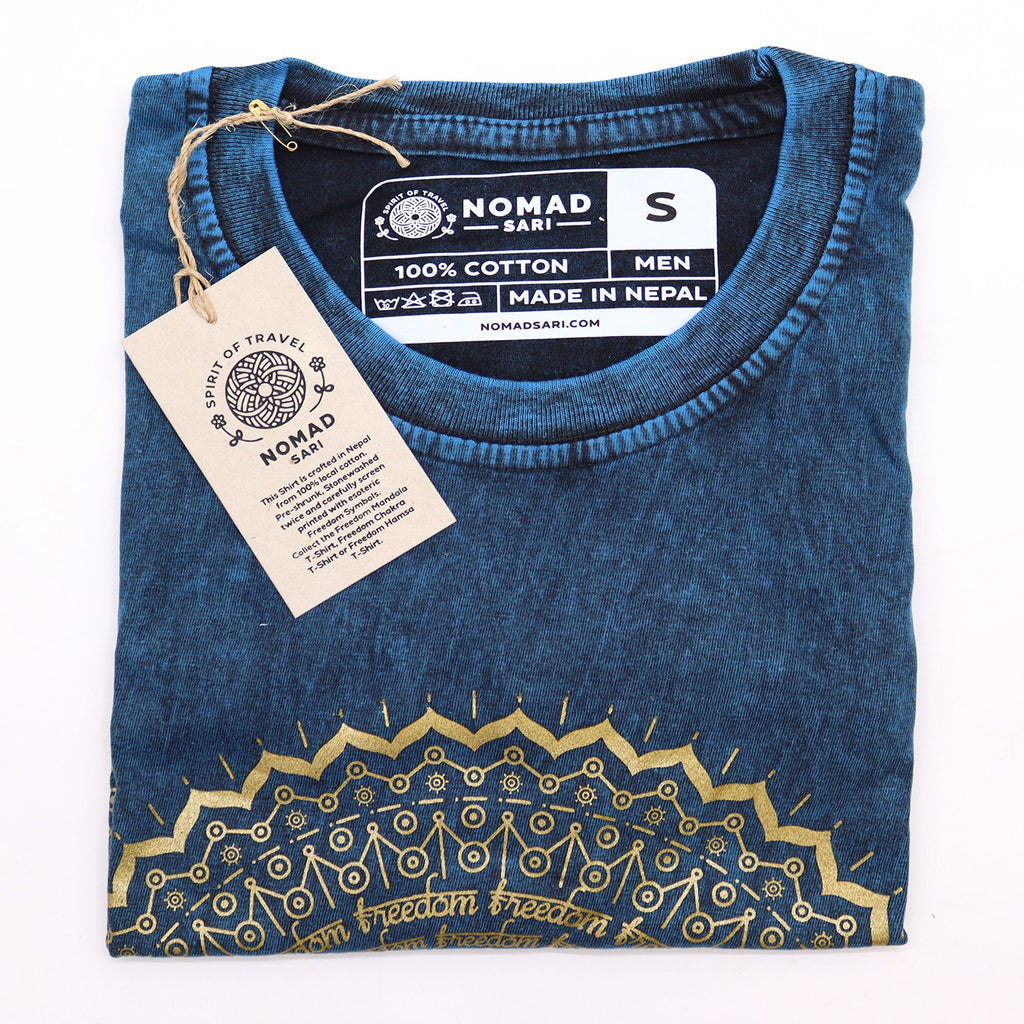 * T-Shirt en Coton Délavé Nomad Sari – Mandala – Bleu – S