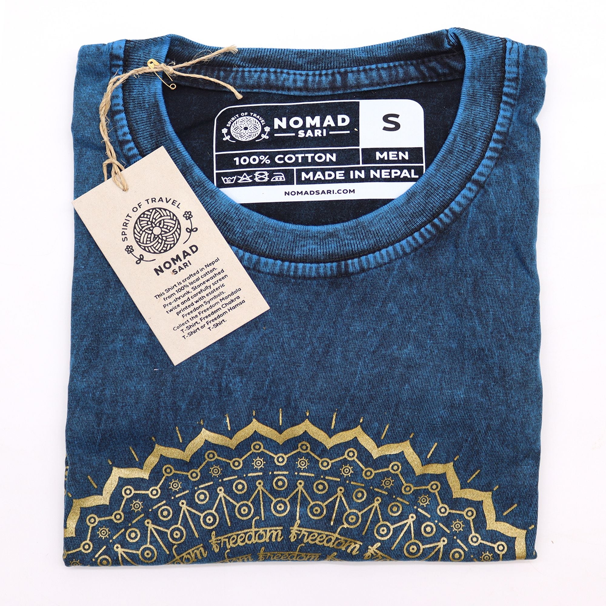 * T-Shirt en Coton Délavé Nomad Sari – Mandala – Bleu – S