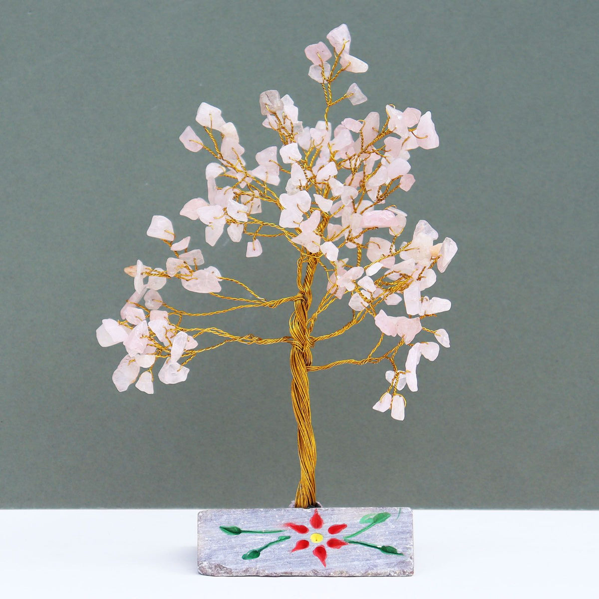 Arbre décoratif en quartz rose, 160 pierres