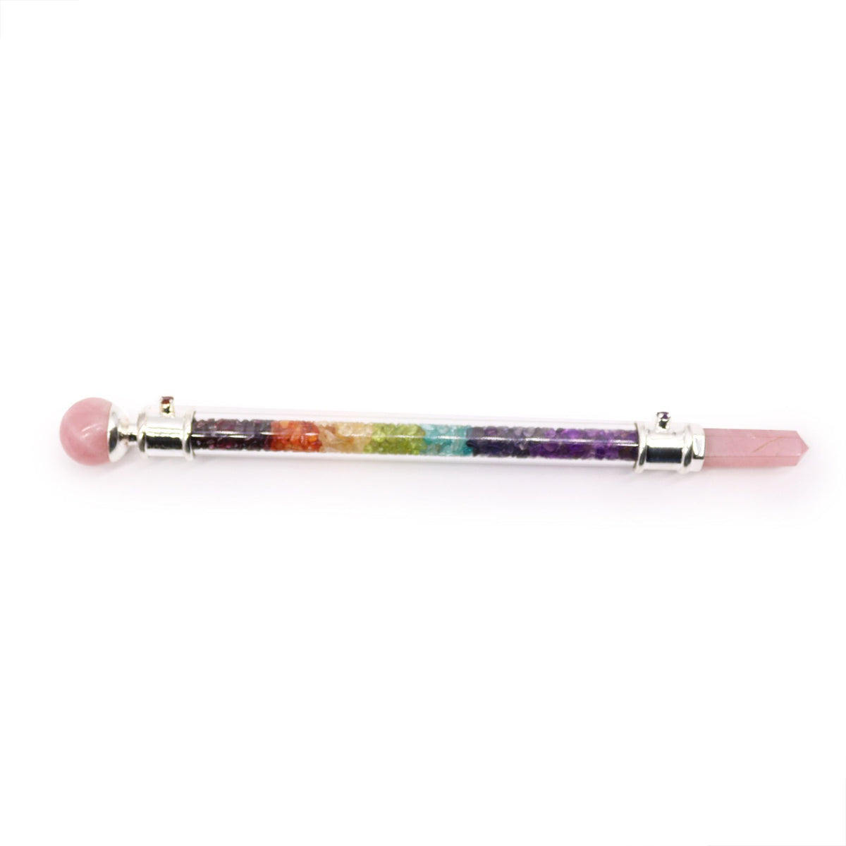 Bâton en cristal de quartz rose, 7 chakras