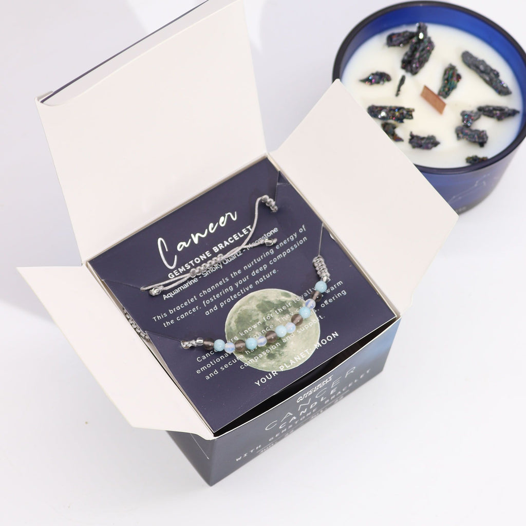 * Bougie Cristal Zodiaque avec Bracelet en Pierres Précieuses – Cancer