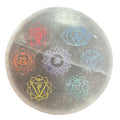Plaque de rechargement en sélénite motif chakras coloré, 10 cm
