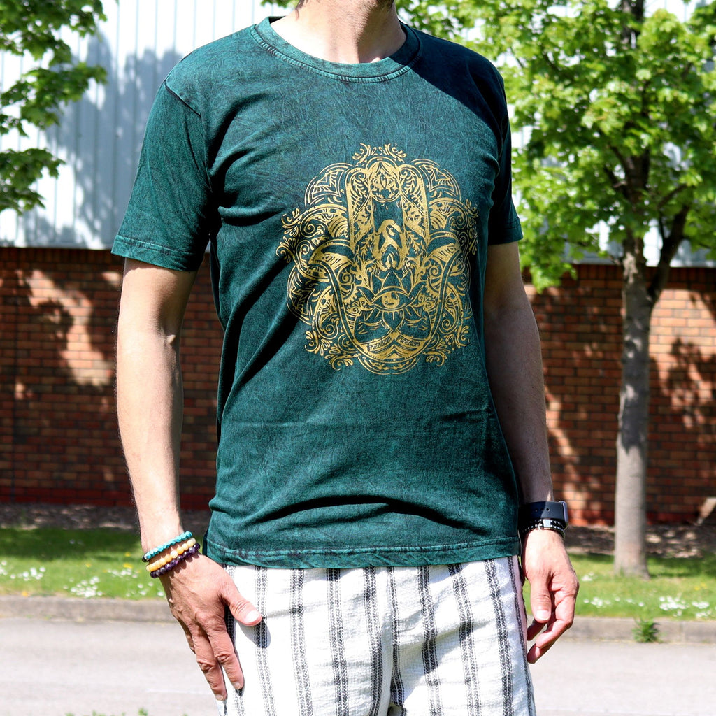 * T-Shirt en Coton Délavé Nomad Sari – Hamsa – Vert – M