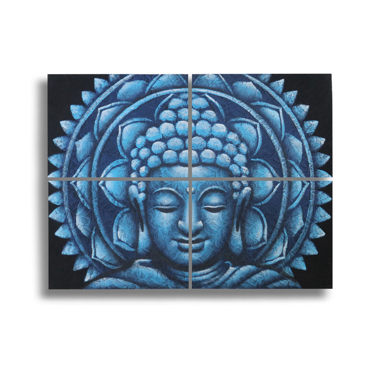 * Tableaux Bouddha bleu et mandala avec détails de brocart, 30 × 40 cm × 4