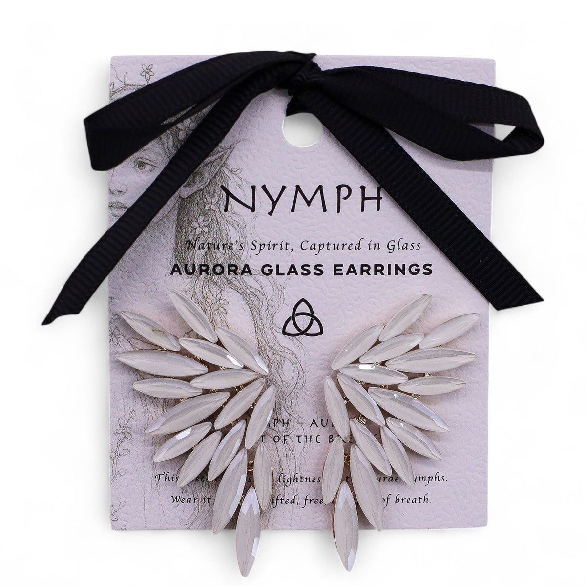 * Boucles d’oreilles ailes d’ange en verre vintage – Teinte perle