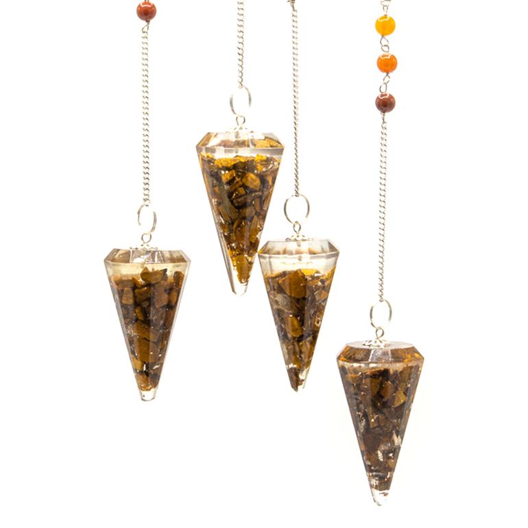 * Pendule chakra en orgonite avec œil de tigre
