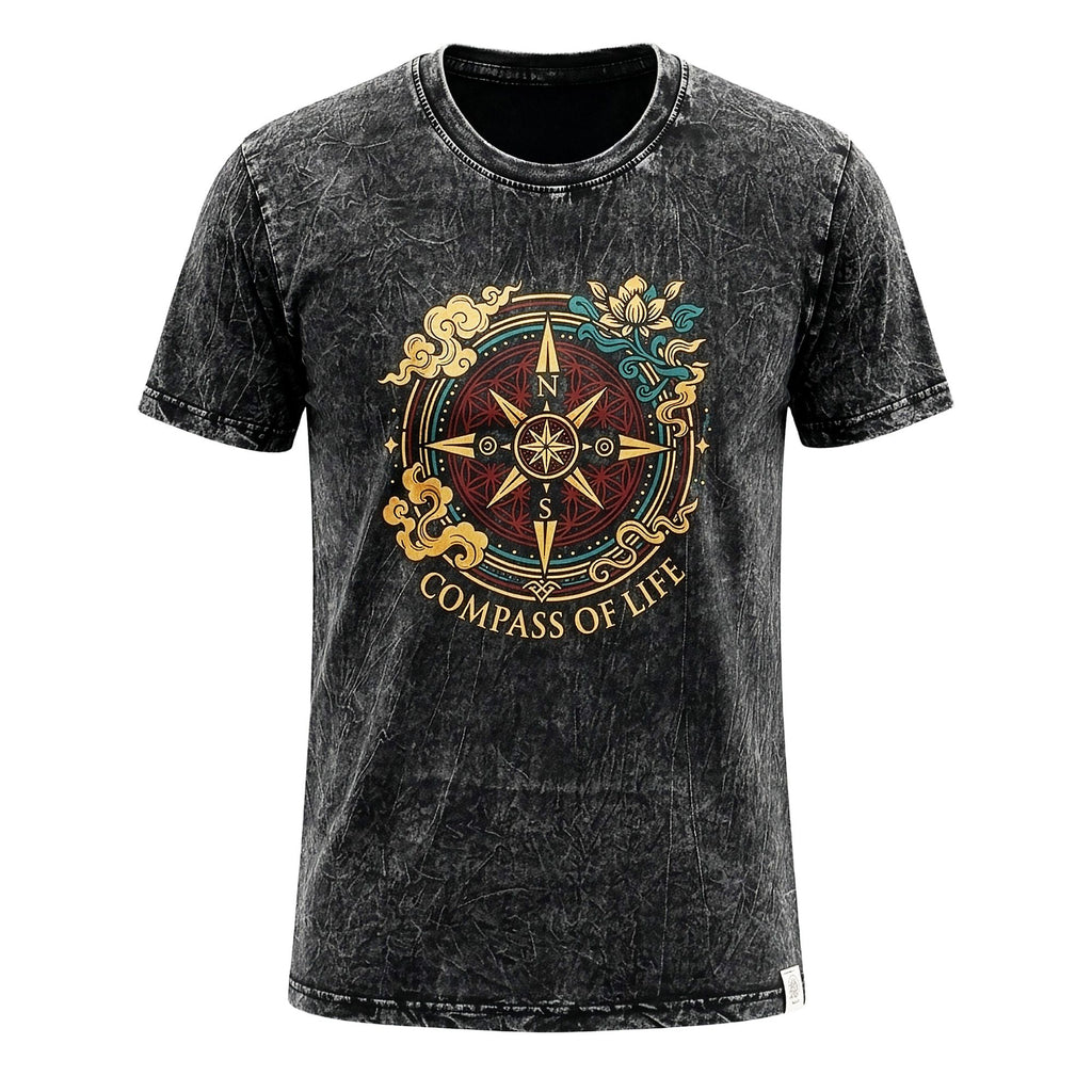 * T-Shirt en Coton Délavé Nomad Sari – Boussole de Vie – Anthracite – M