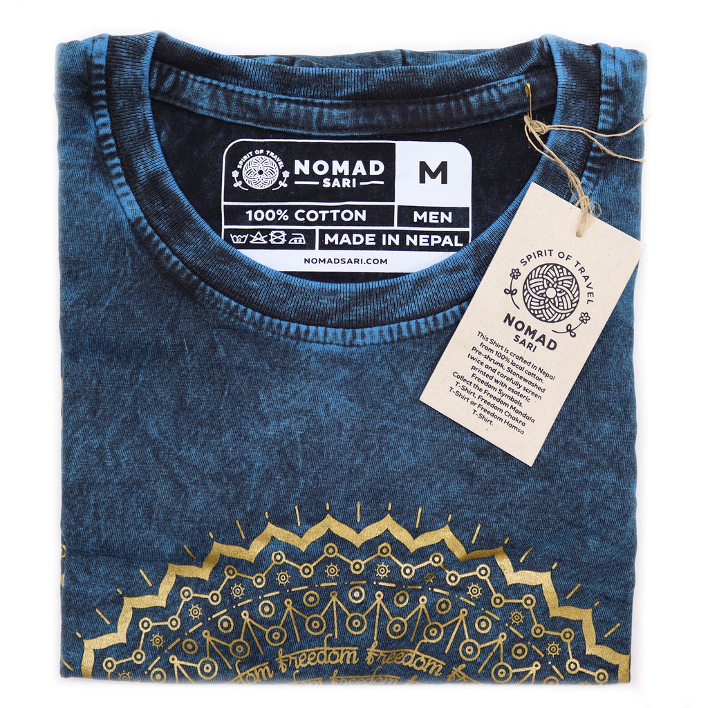* T-Shirt en Coton Délavé Nomad Sari – Mandala – Bleu – M
