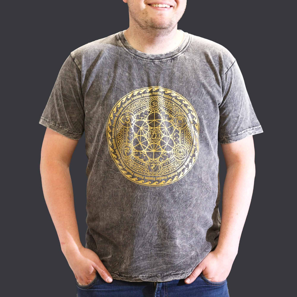 * T-Shirt en Coton Délavé Nomad Sari – Chakra – Gris Foncé – XL