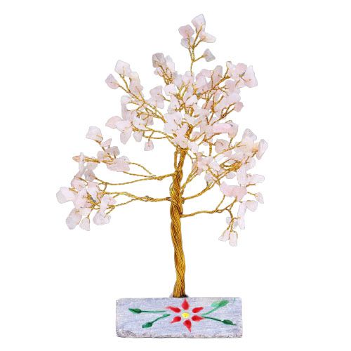 Arbre décoratif en quartz rose, 160 pierres