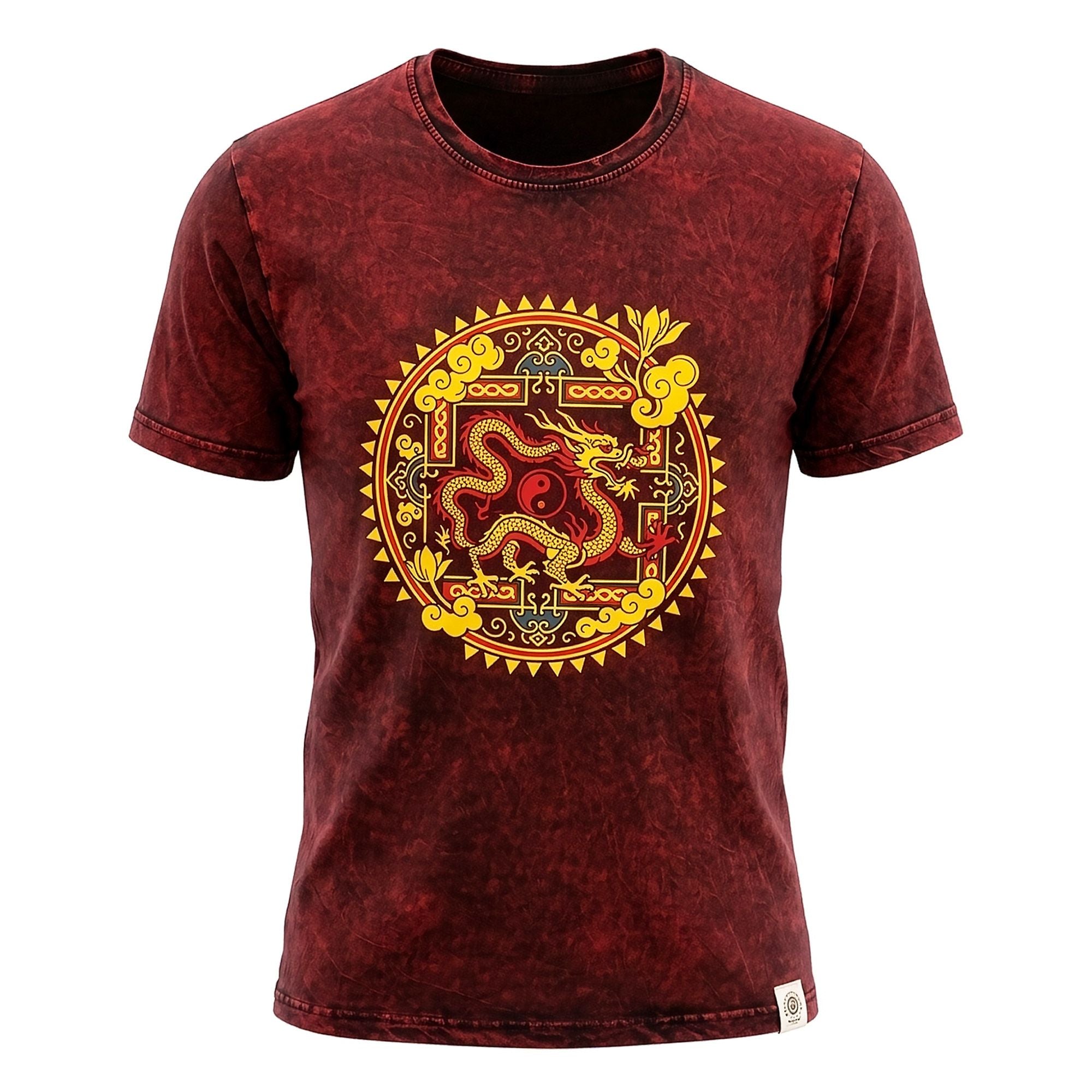 * T-Shirt en Coton Délavé Nomad Sari – Mandala Dragon – Bordeaux – L
