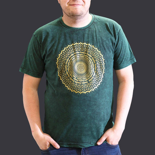 * T-Shirt en Coton Délavé Nomad Sari – Mandala – Vert – XL
