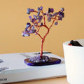 Arbre décoratif en améthyste sur base en agate naturelle (35 pierres)