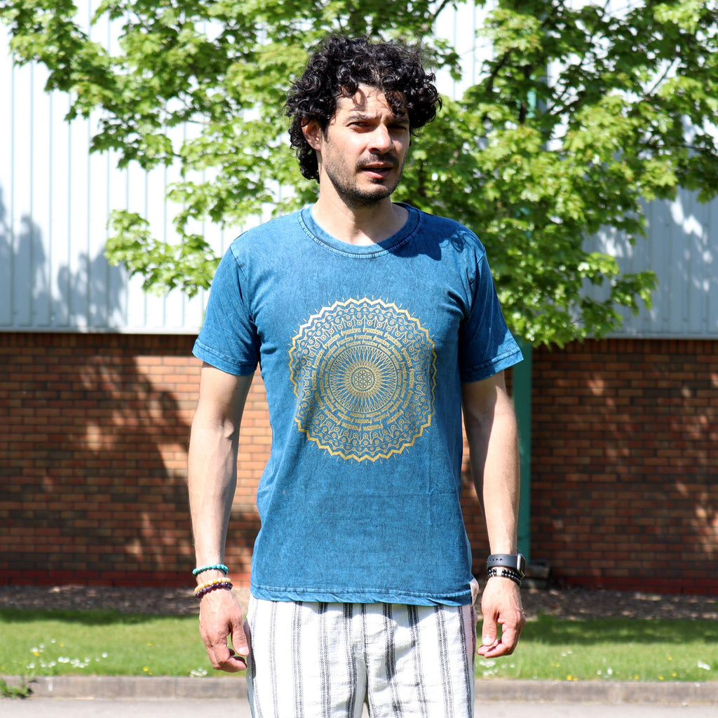 * T-Shirt en Coton Délavé Nomad Sari – Mandala – Bleu – M