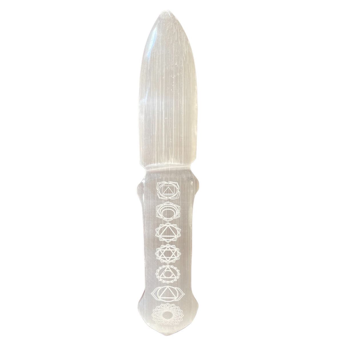 Couteau rituel en sélénite motif chakras