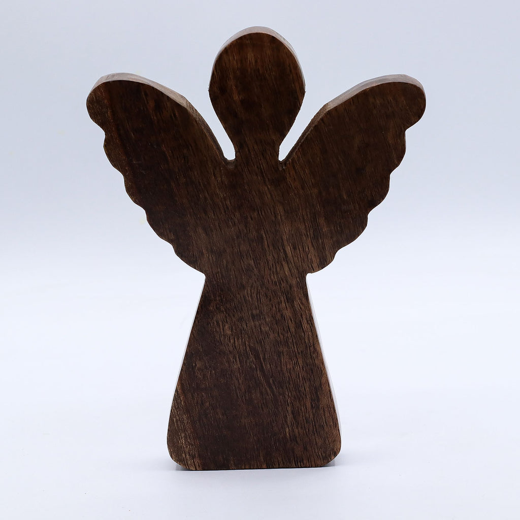 * Grand ange en bois de manguier 19 cm – Décor doré