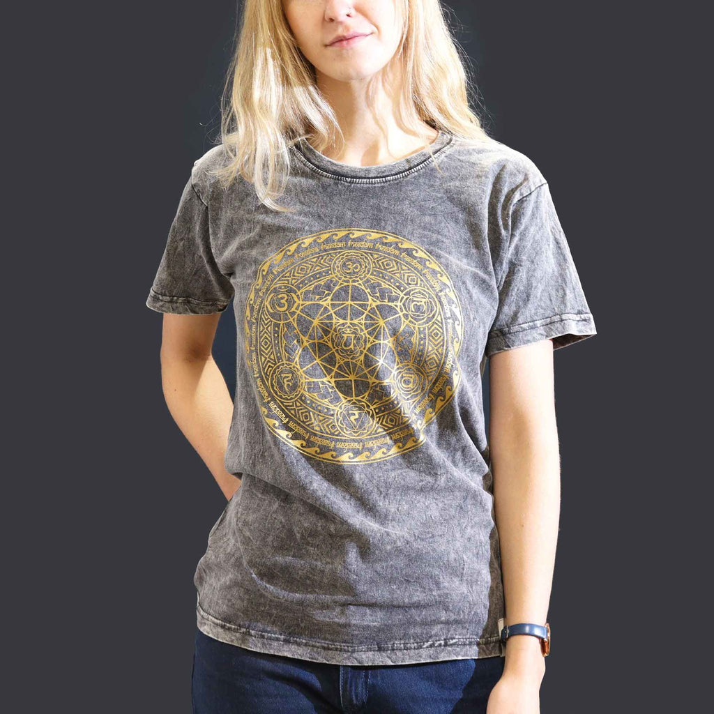 * T-Shirt en Coton Délavé Nomad Sari – Chakra – Gris Foncé – S