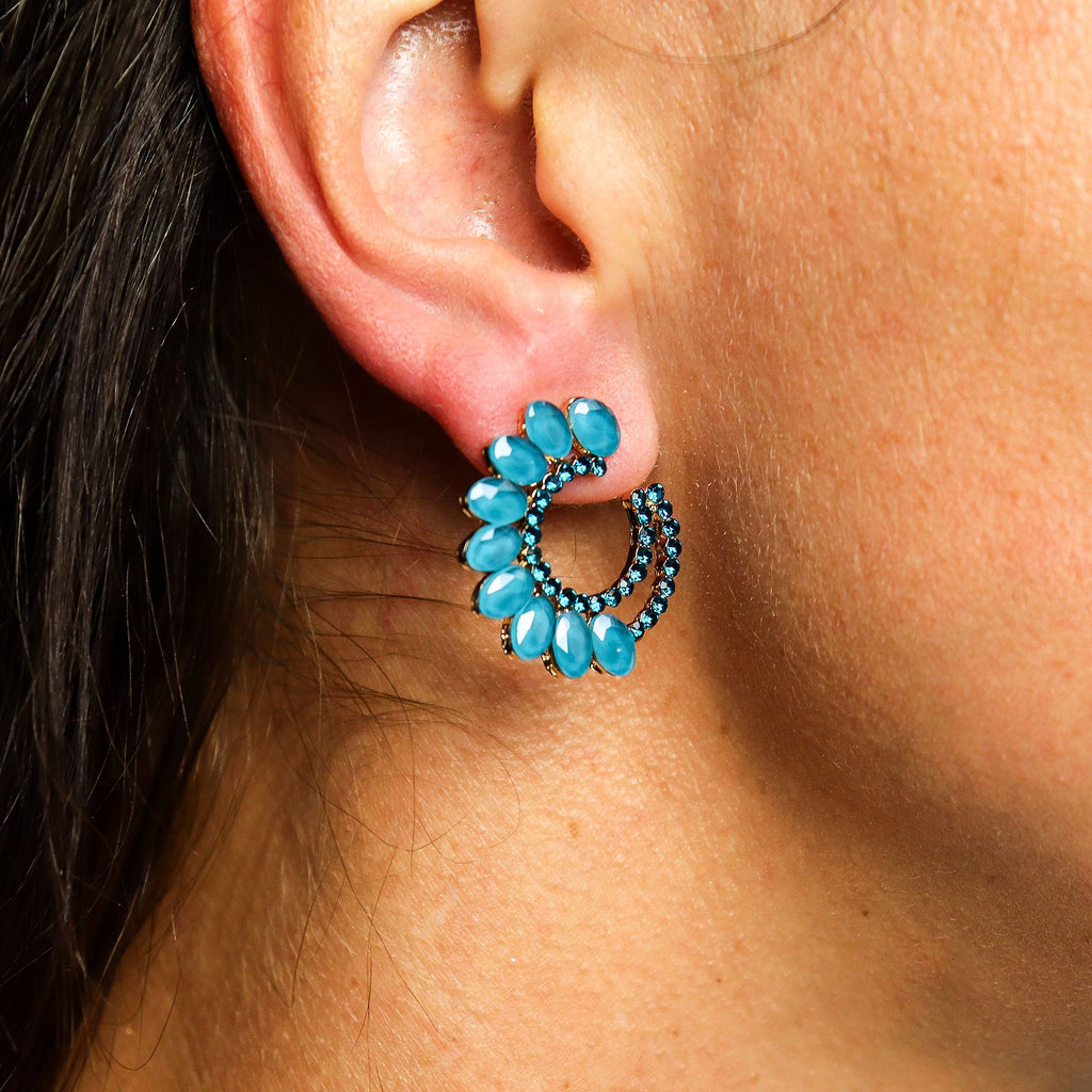 * Boucles d’oreilles créoles en verre vintage vert sarcelle