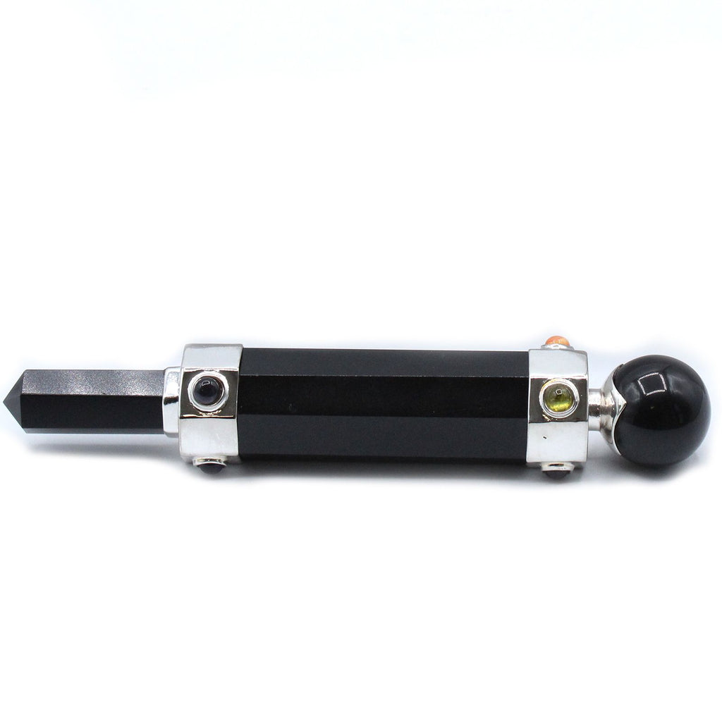 * Baguette énergétique hexagonale en agate noire – 12 cm