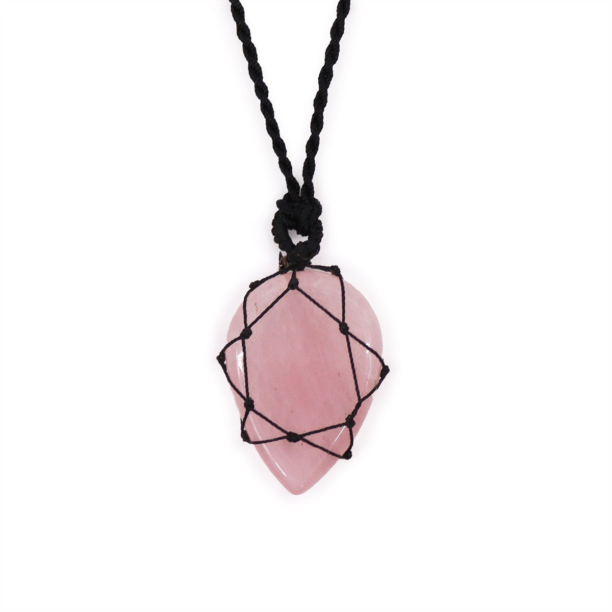 Pendentif goutte en quartz rose avec cordon ajustable
