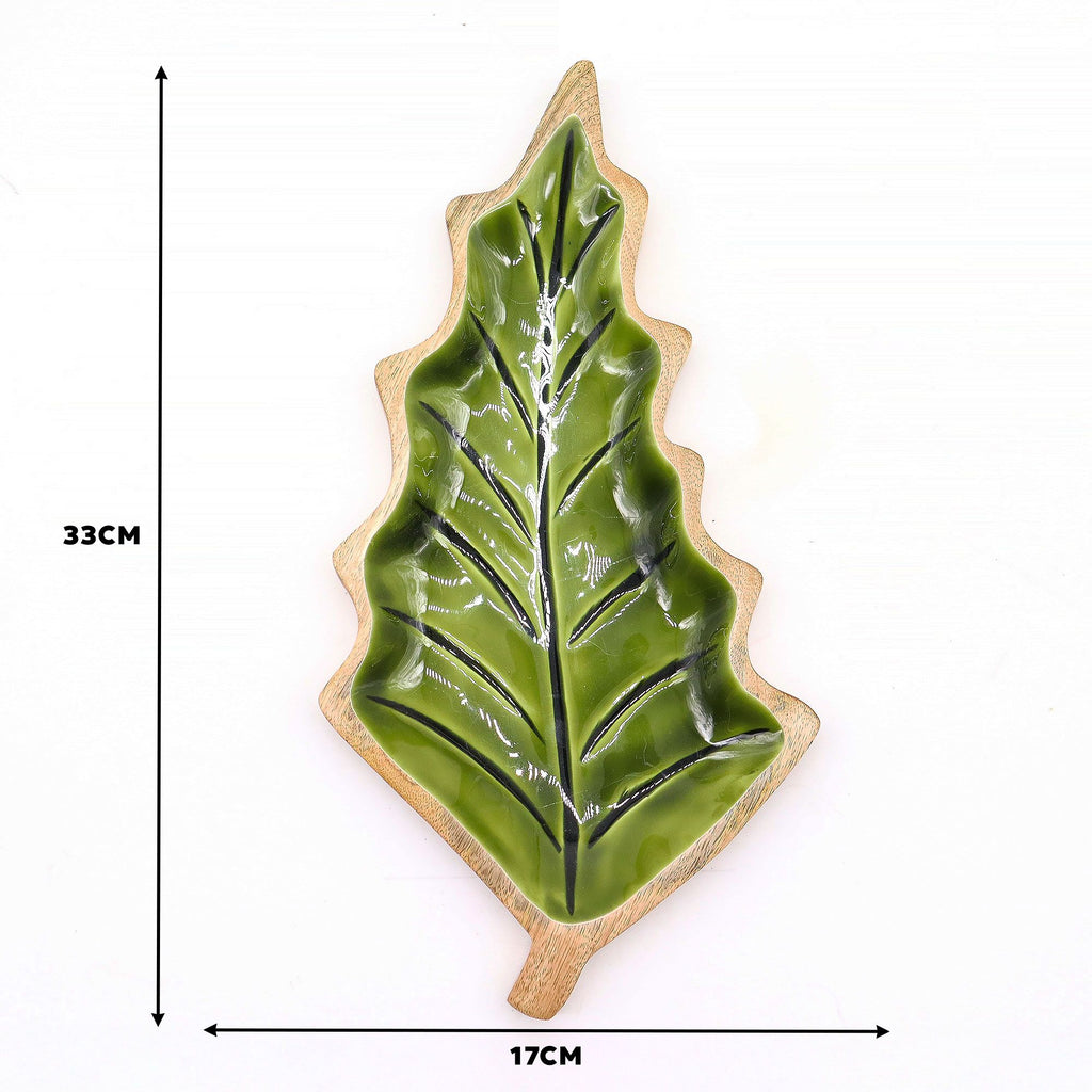 * Perdu dans la forêt – Bol en bois émaillé en forme de feuille – 33 × 17 cm