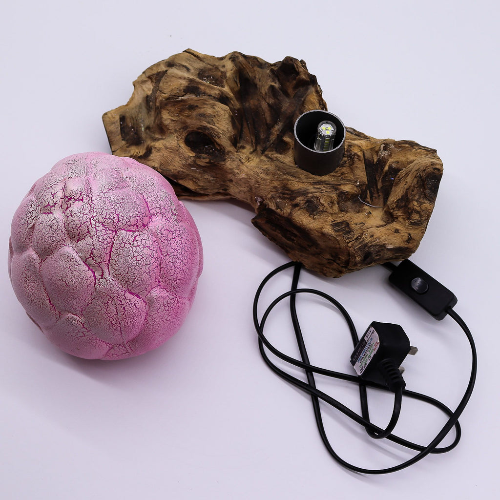 * Lampe DriftGlow en bois flotté, abat-jour fleur de lotus craquelé violet