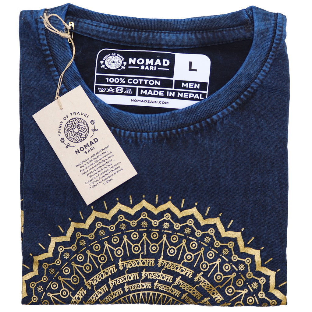 * T-Shirt en Coton Délavé Nomad Sari – Mandala – Bleu – L