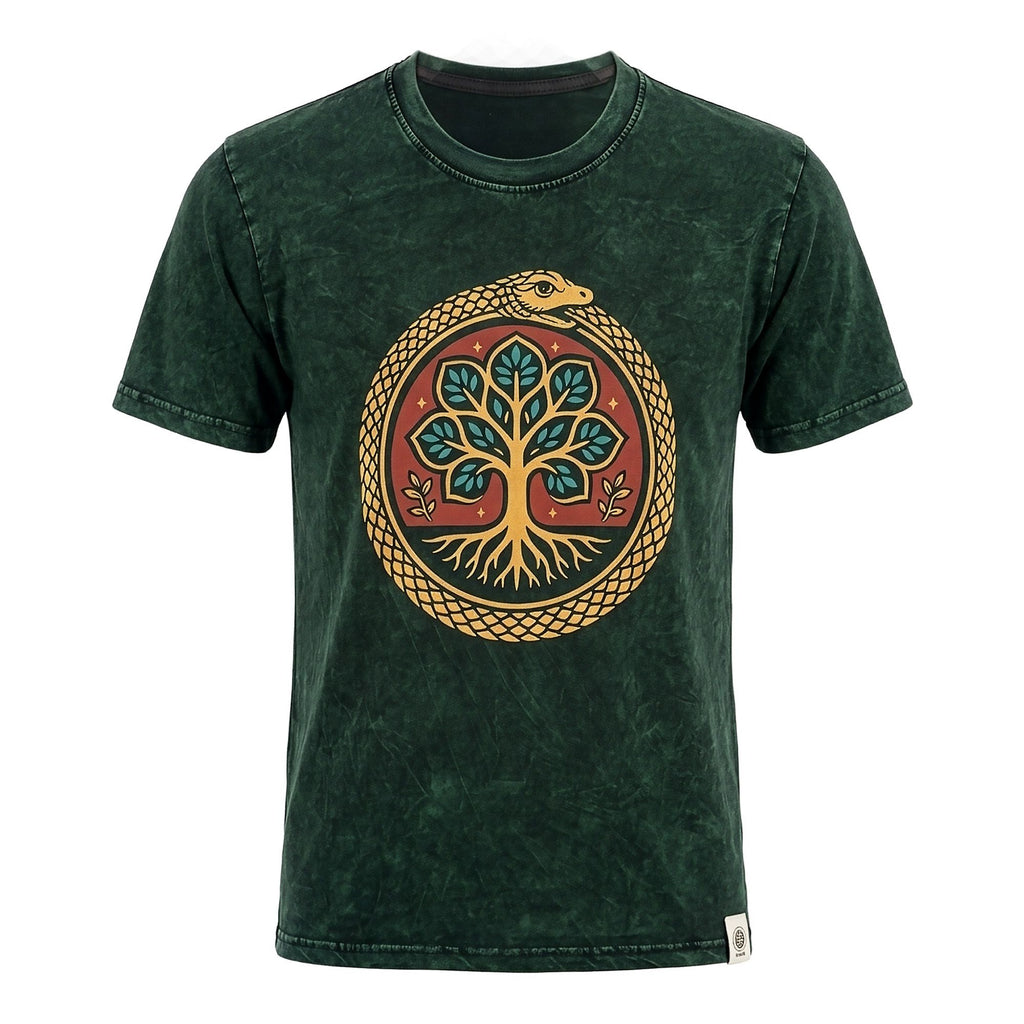 * T-Shirt en Coton Délavé Nomad Sari – Arbre de Vie – Vert – M