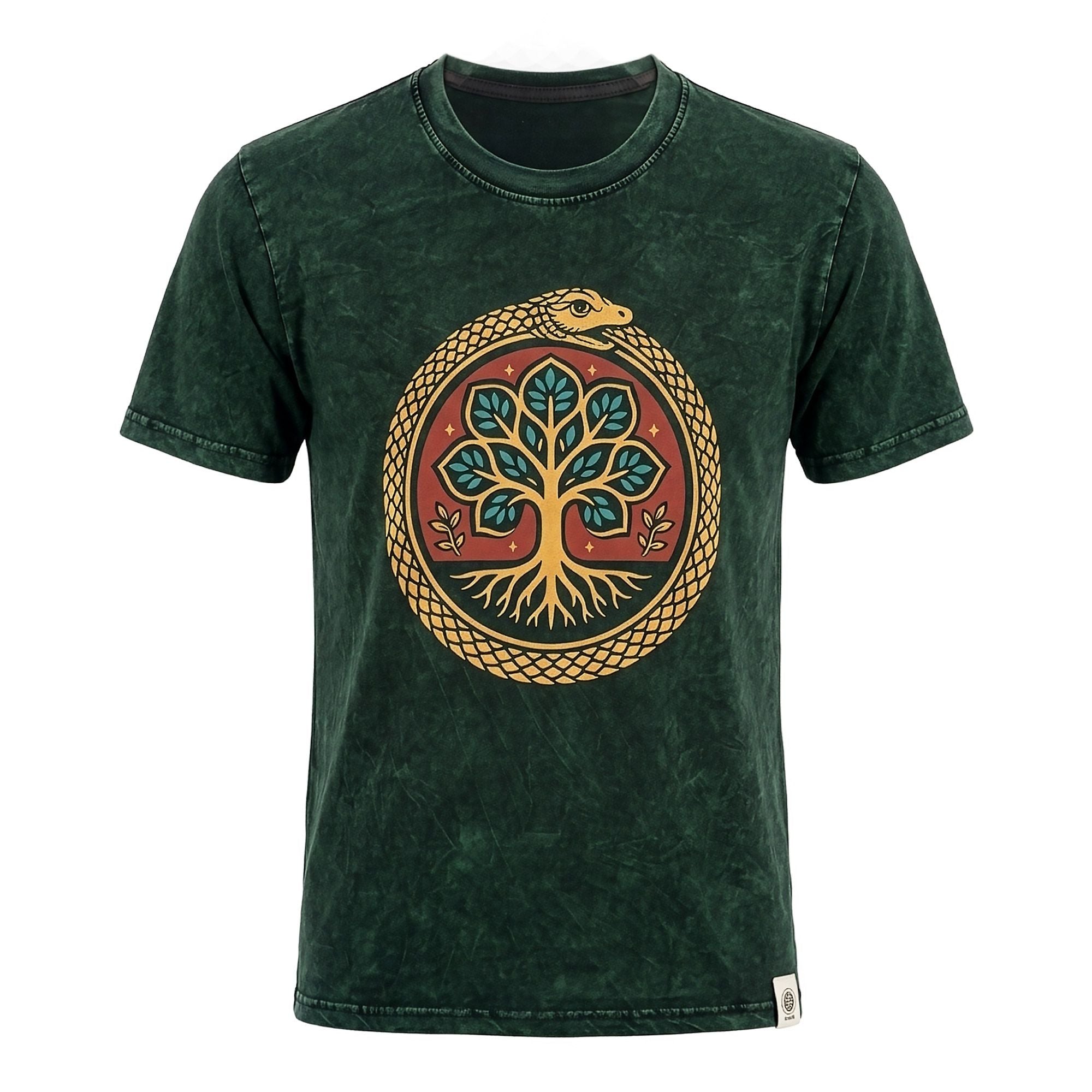 * T-Shirt en Coton Délavé Nomad Sari – Arbre de Vie – Vert – M