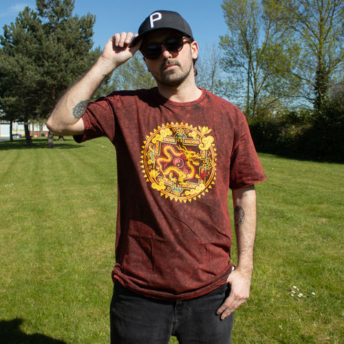 * T-Shirt en Coton Délavé Nomad Sari – Mandala Dragon – Bordeaux – L