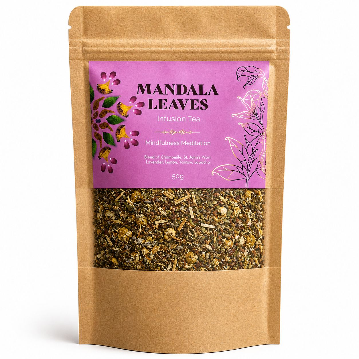 Méditation Pleine Conscience 50g – Infusion Camomille Citron Lavande Total Relax | Sachet Artisanal