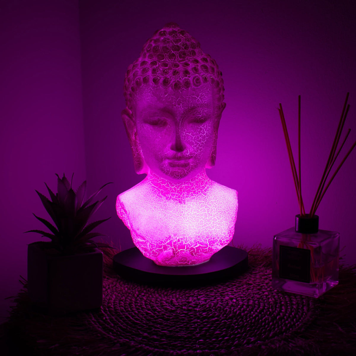 * Lampe buste de Bouddha – Finition cerise craquelée et socle ovale