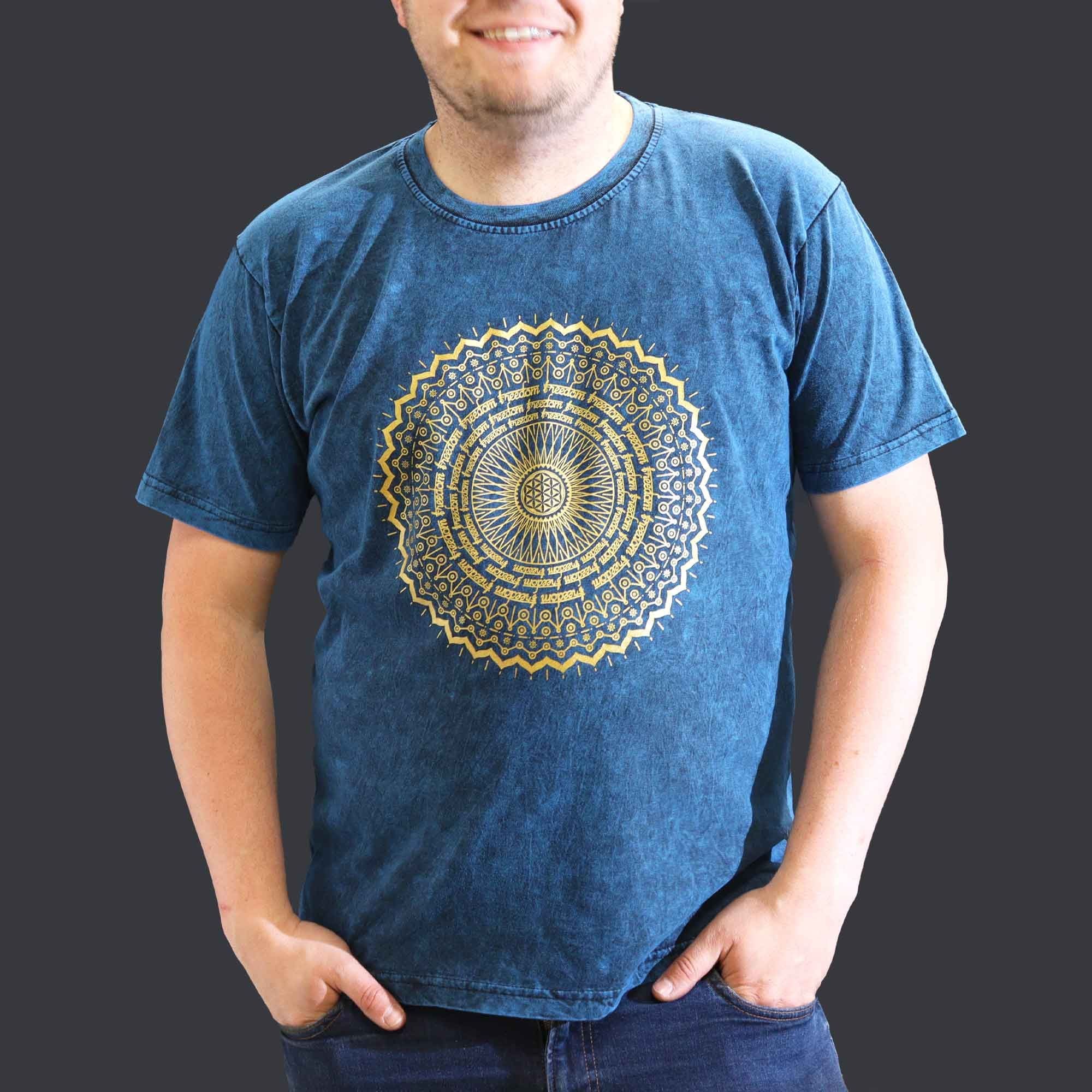 * T-Shirt en Coton Délavé Nomad Sari – Mandala – Bleu – XL