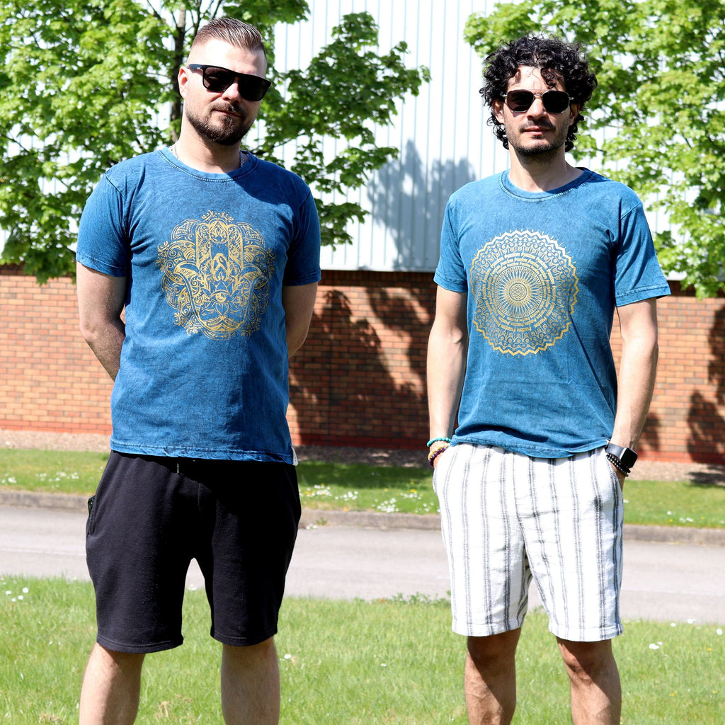 * T-Shirt en Coton Délavé Nomad Sari – Mandala – Bleu – M
