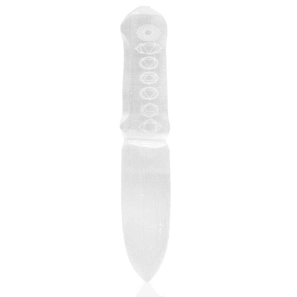 Couteau rituel en sélénite motif chakras