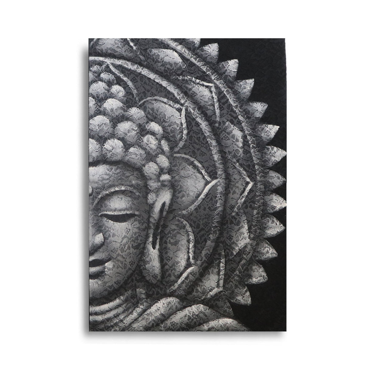 * Tableau demi-visage de Bouddha gris et mandala, 60 × 80 cm